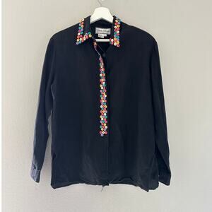 VTG Diane Gilman Colorful Linen Blend Button Shirt size Medium